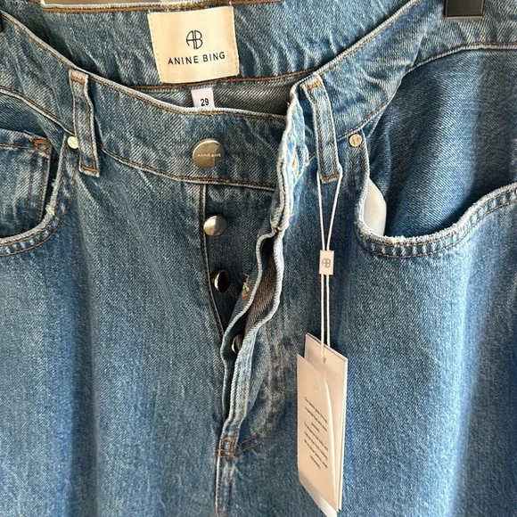 NWT Anine Bing Gio High Rise Oversized Relaxed Jeans 29 Destructed Blue Bayou - Picture 2 of 6
